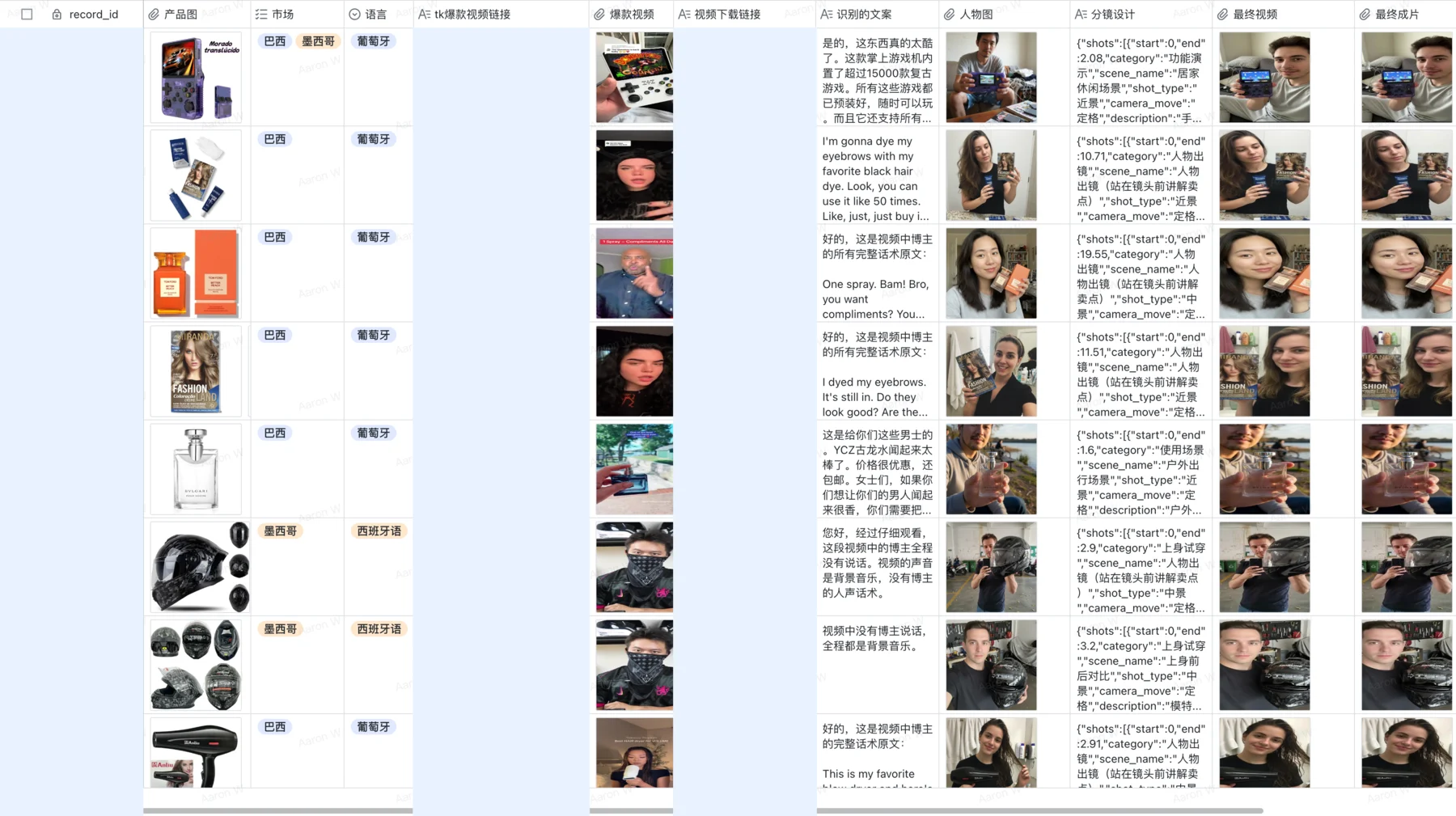 TikTok 爆款视频 AI 复刻工作台脱敏截图，记录标识和链接已遮盖